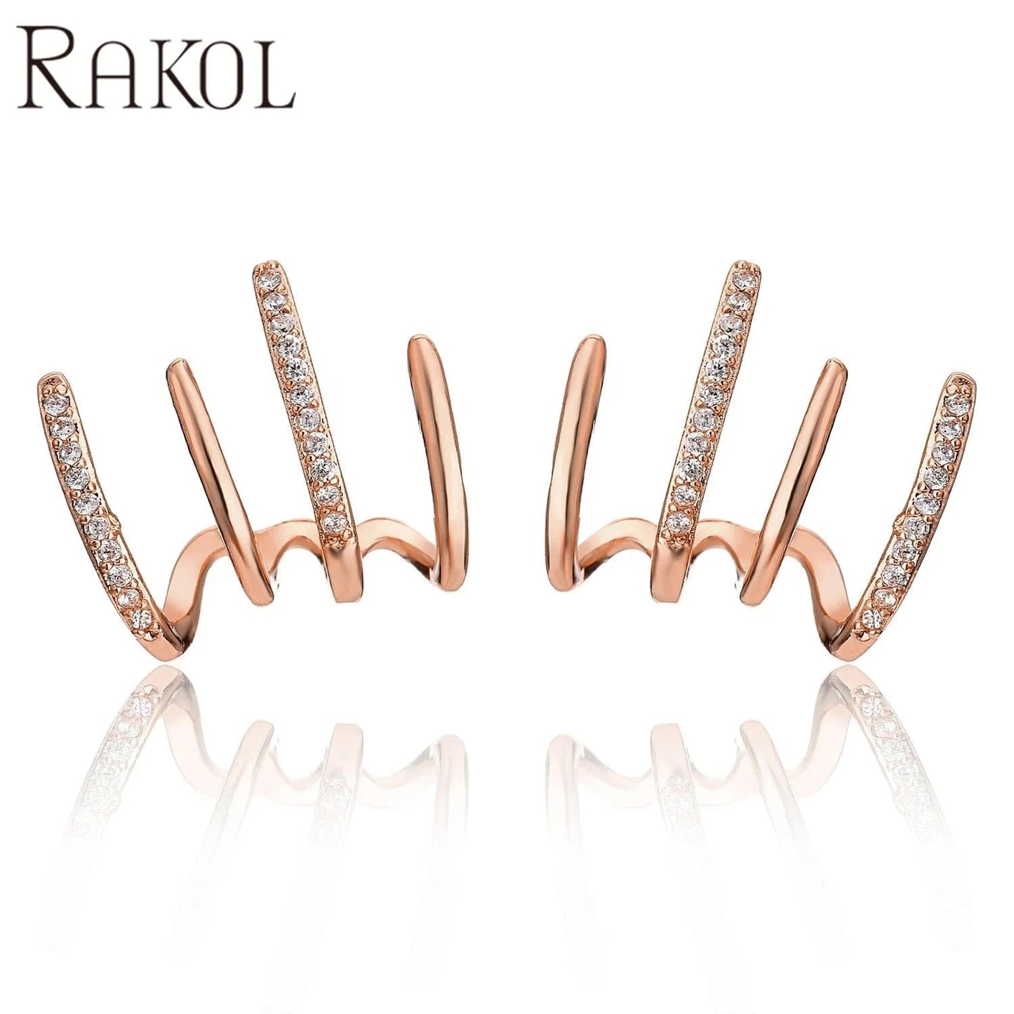RAKOL EP5338 2022 fashion jewelry stainless steel creative earrings stud gold earrings 18k cubic zircon ear cuff earrings