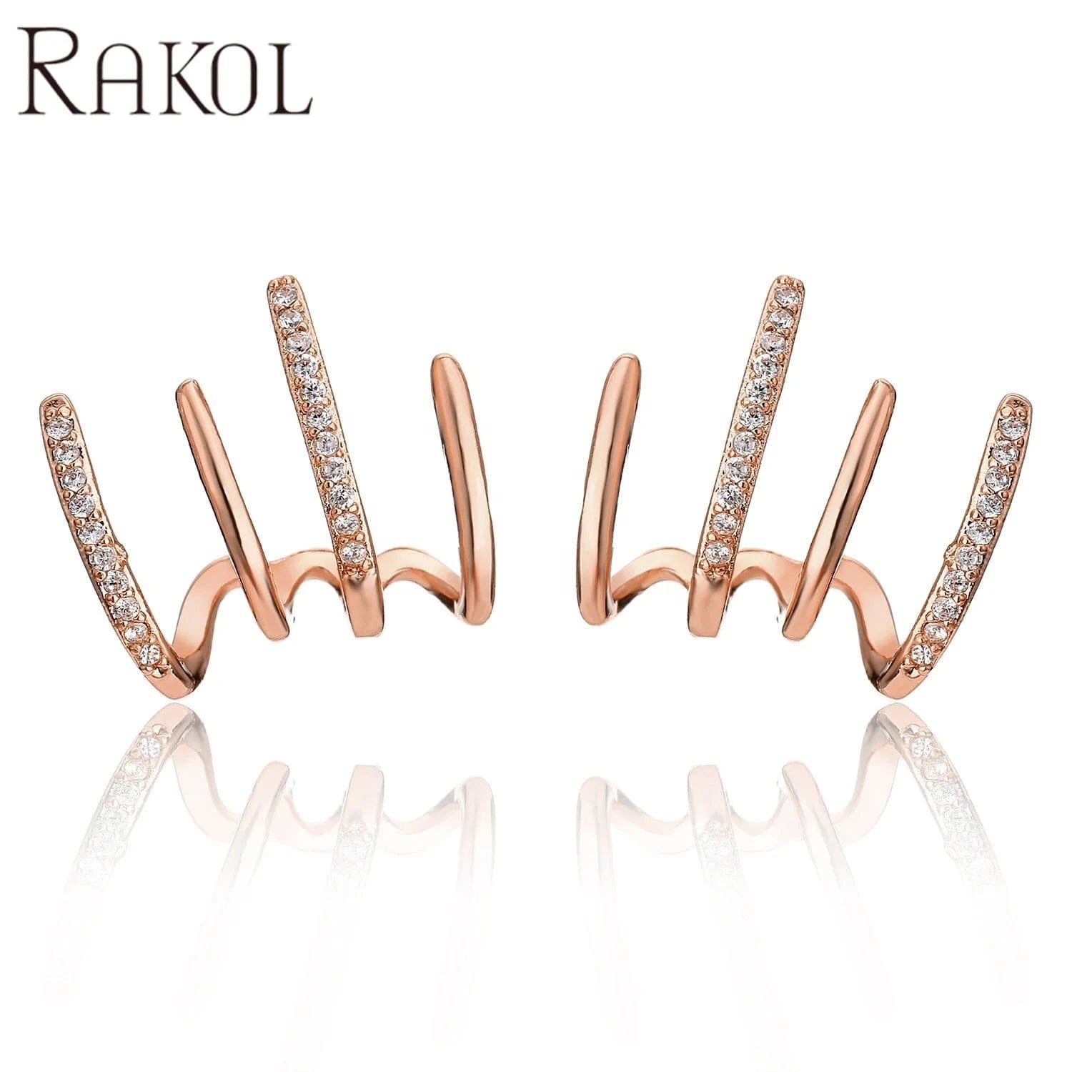RAKOL EP5338 2022 fashion jewelry stainless steel creative earrings stud gold earrings 18k cubic zircon ear cuff earrings