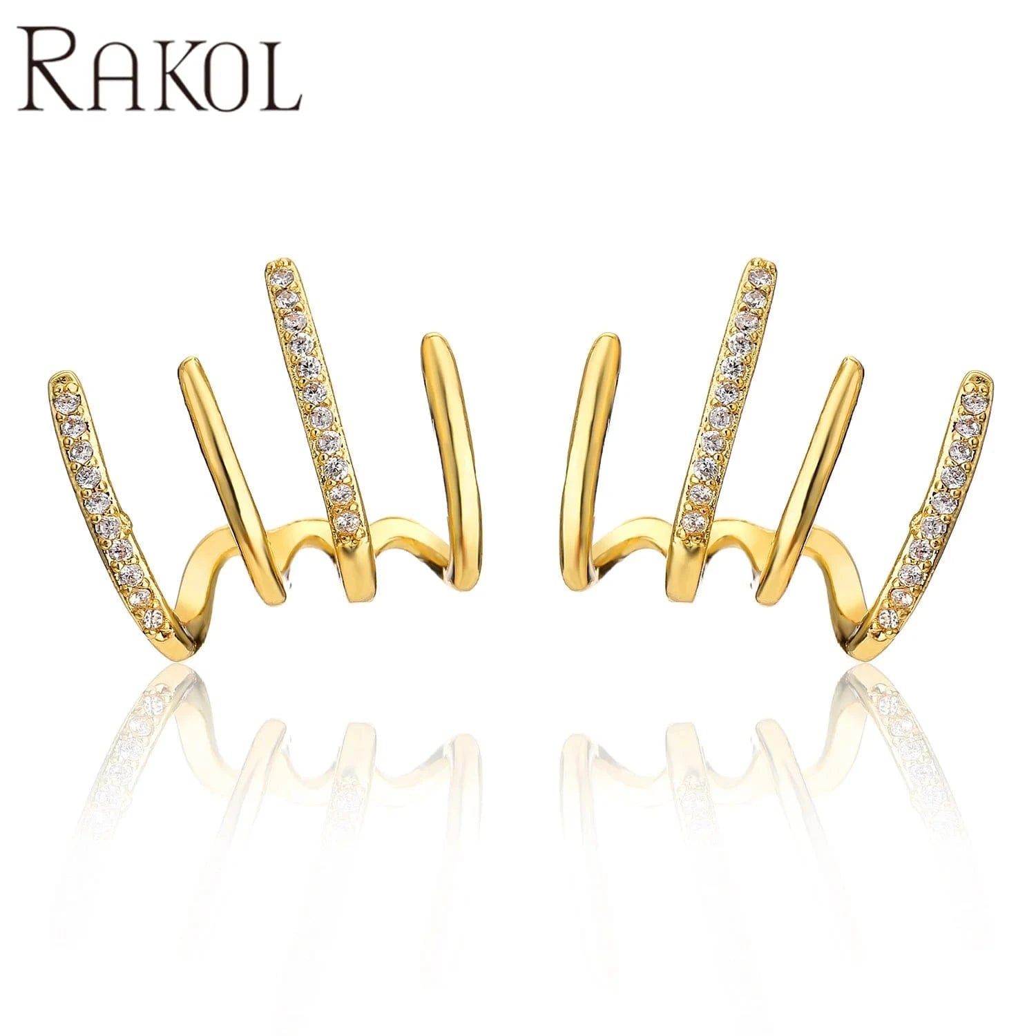 RAKOL EP5338 2022 fashion jewelry stainless steel creative earrings stud gold earrings 18k cubic zircon ear cuff earrings