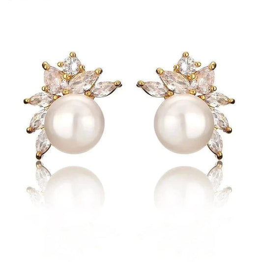 RAKOL EP5340 2022 Hot Sales New Designer Pearl Earrings Cubic Zirconia Bridal Stud Earrings Women 925 Sliver Earrings Jewelry