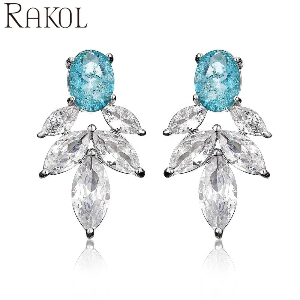 RAKOL EP5357 New Arrival Large Earrings For women Leaf Cubic Zirconia Earrings Jewelry 925 Silver Customize  Bridal Earrings