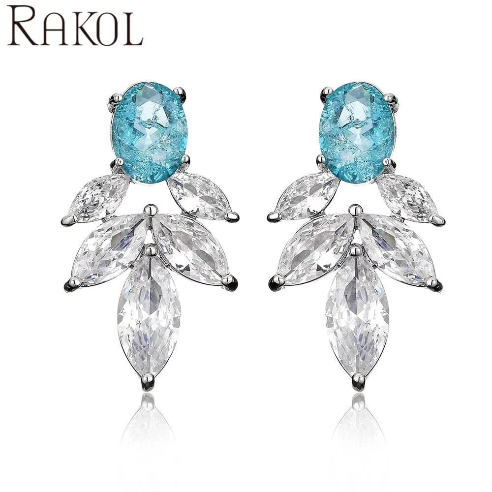 RAKOL EP5357 New Arrival Large Earrings For women Leaf Cubic Zirconia Earrings Jewelry 925 Silver Customize  Bridal Earrings