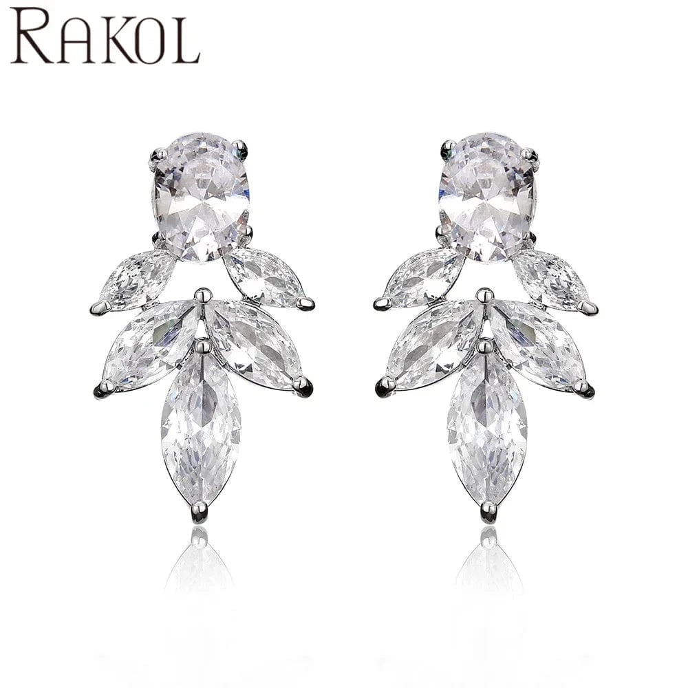 RAKOL EP5357 New Arrival Large Earrings For women Leaf Cubic Zirconia Earrings Jewelry 925 Silver Customize  Bridal Earrings