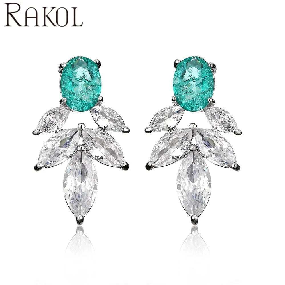 RAKOL EP5357 New Arrival Large Earrings For women Leaf Cubic Zirconia Earrings Jewelry 925 Silver Customize  Bridal Earrings