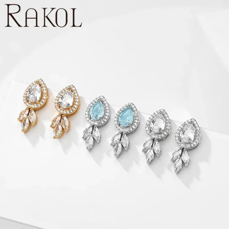 RAKOL EP5369 Zircon Flower Stud Earrings for Women Mutil color Cubic Zirconia girls earring Wedding Party Jewelry