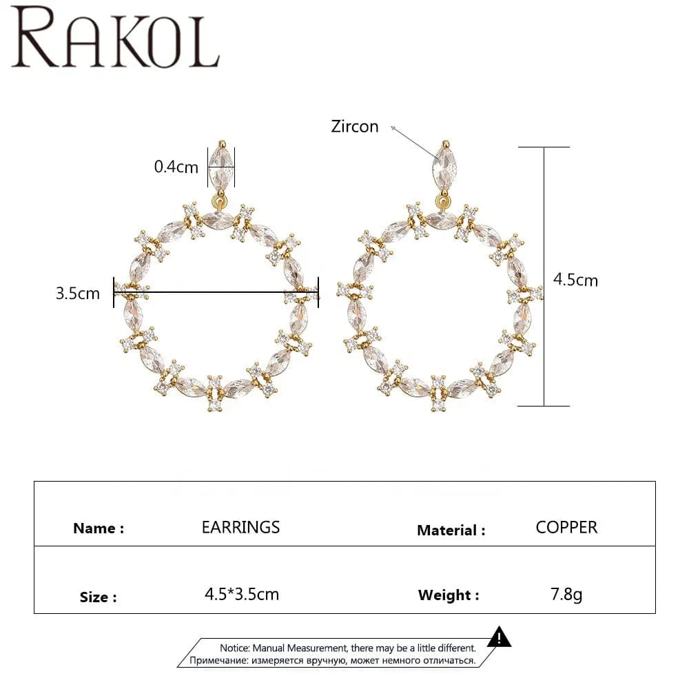 RAKOL EP5410 Latest Round Shaped Zirconia Earrings Real Gold Plated High Quality Silver Earrings For Women