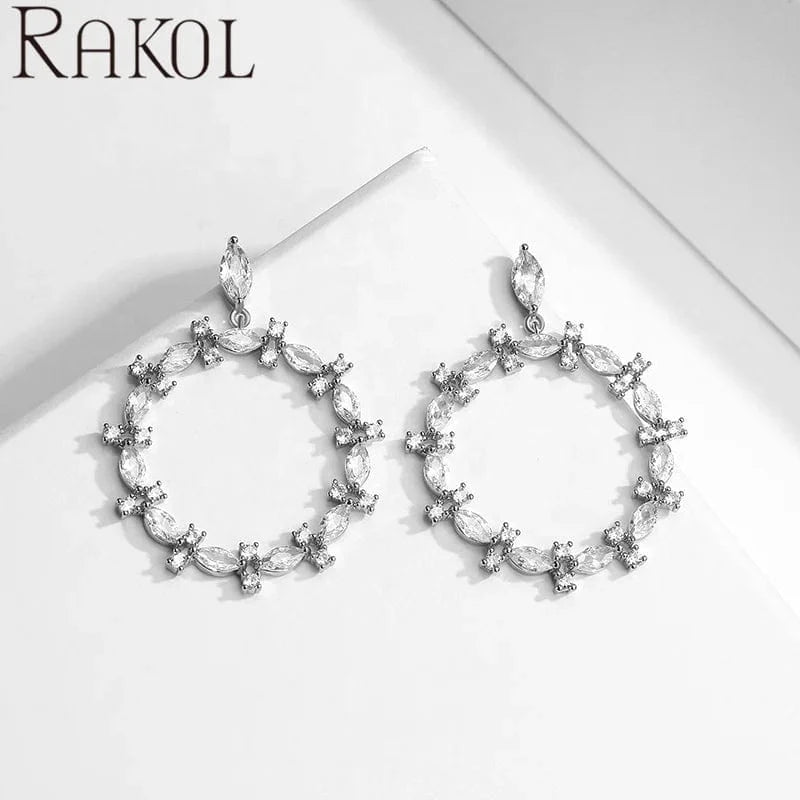 RAKOL EP5410 Latest Round Shaped Zirconia Earrings Real Gold Plated High Quality Silver Earrings For Women