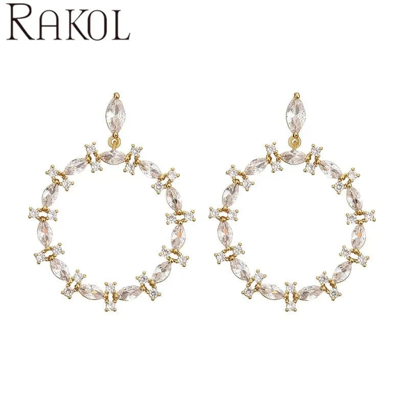 RAKOL EP5410 Latest Round Shaped Zirconia Earrings Real Gold Plated High Quality Silver Earrings For Women