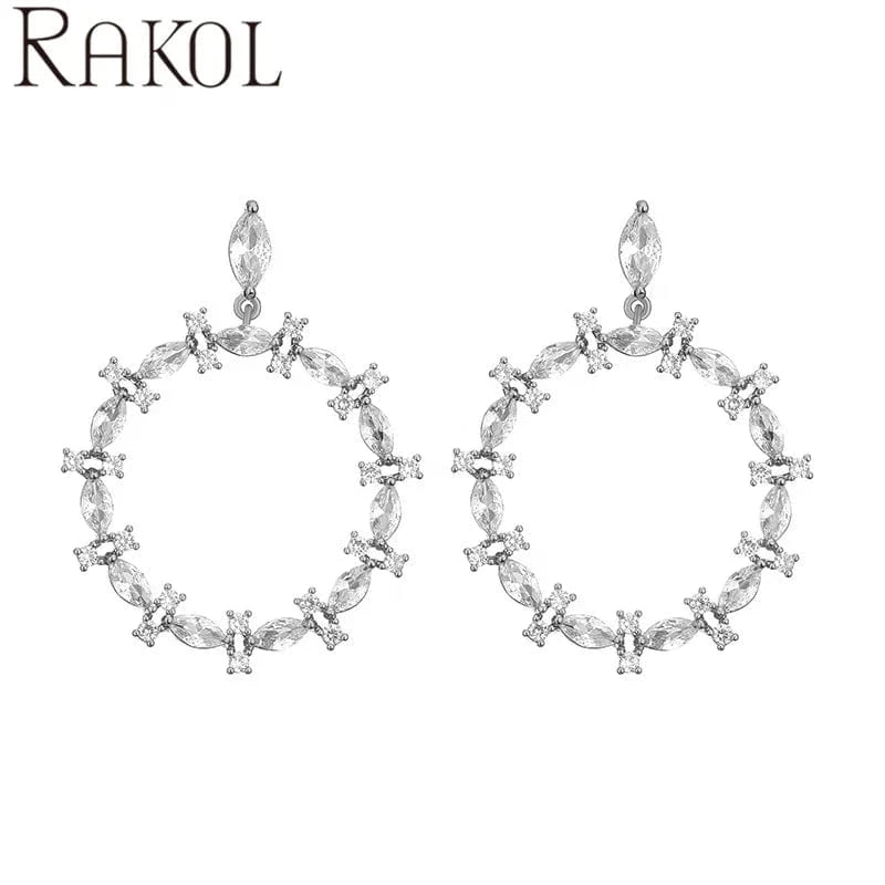 RAKOL EP5410 Latest Round Shaped Zirconia Earrings Real Gold Plated High Quality Silver Earrings For Women