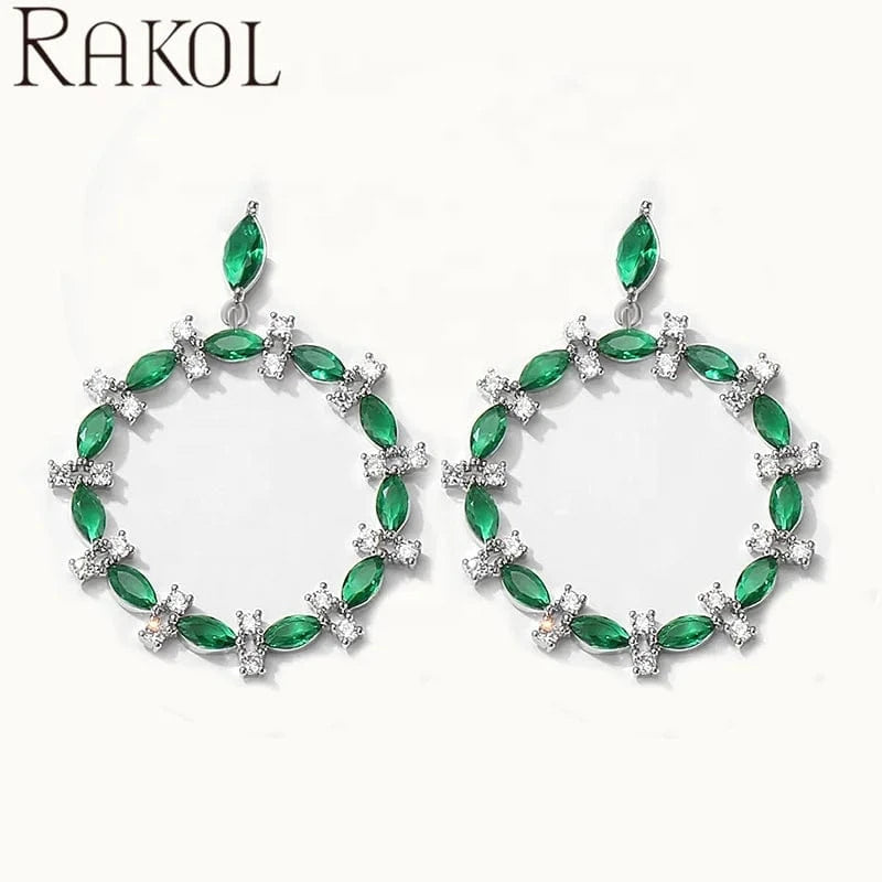 RAKOL EP5410 Latest Round Shaped Zirconia Earrings Real Gold Plated High Quality Silver Earrings For Women