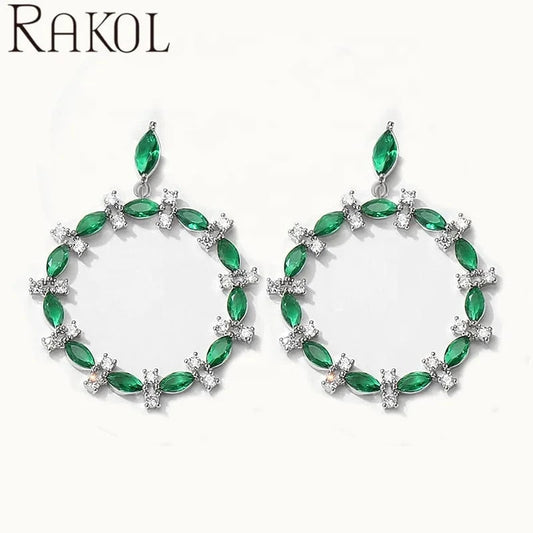 RAKOL EP5410 Latest Round Shaped Zirconia Earrings Real Gold Plated High Quality Silver Earrings For Women
