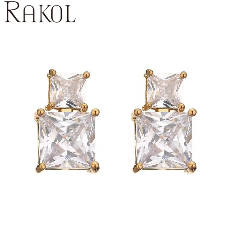 RAKOL EP5456 women wholesale new fashion square diamond jewelry tiny size silver blue green zircon crystal stud dating earrings