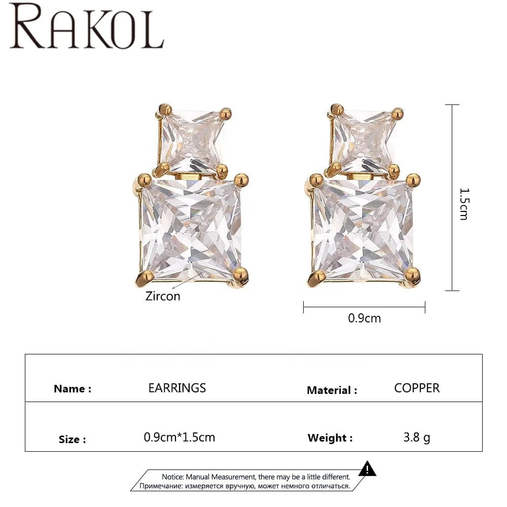 RAKOL EP5456 women wholesale new fashion square diamond jewelry tiny size silver blue green zircon crystal stud dating earrings