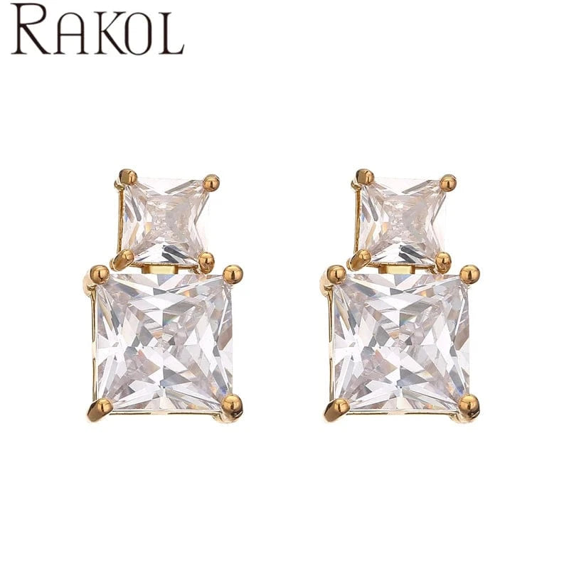 RAKOL EP5456 women wholesale new fashion square diamond jewelry tiny size silver blue green zircon crystal stud dating earrings