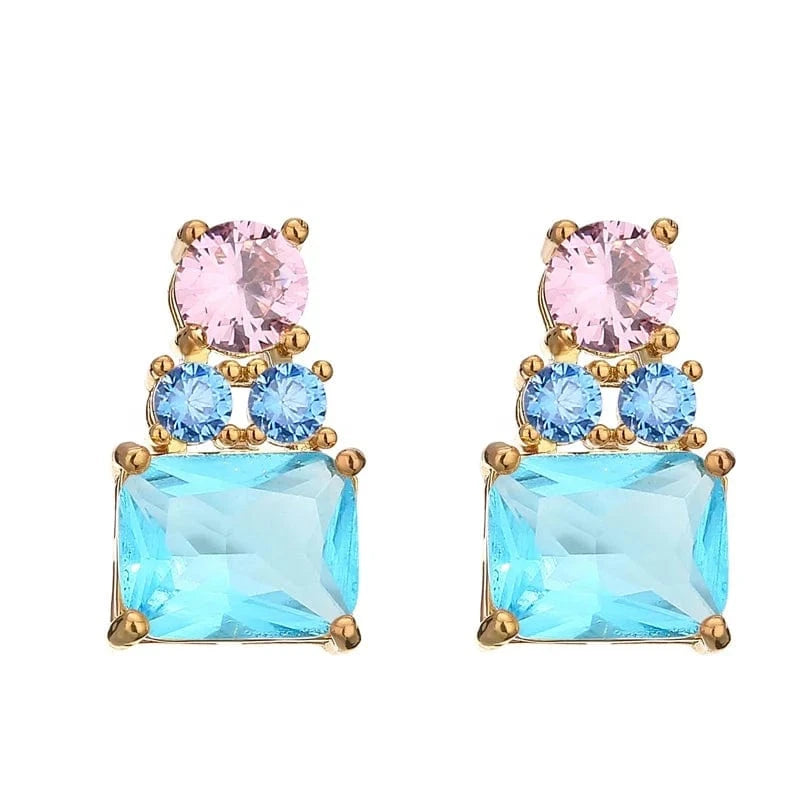 RAKOL EP5460 newest fashion shining square colorful crystal handmade 18k gold plated copper stud earring for lady