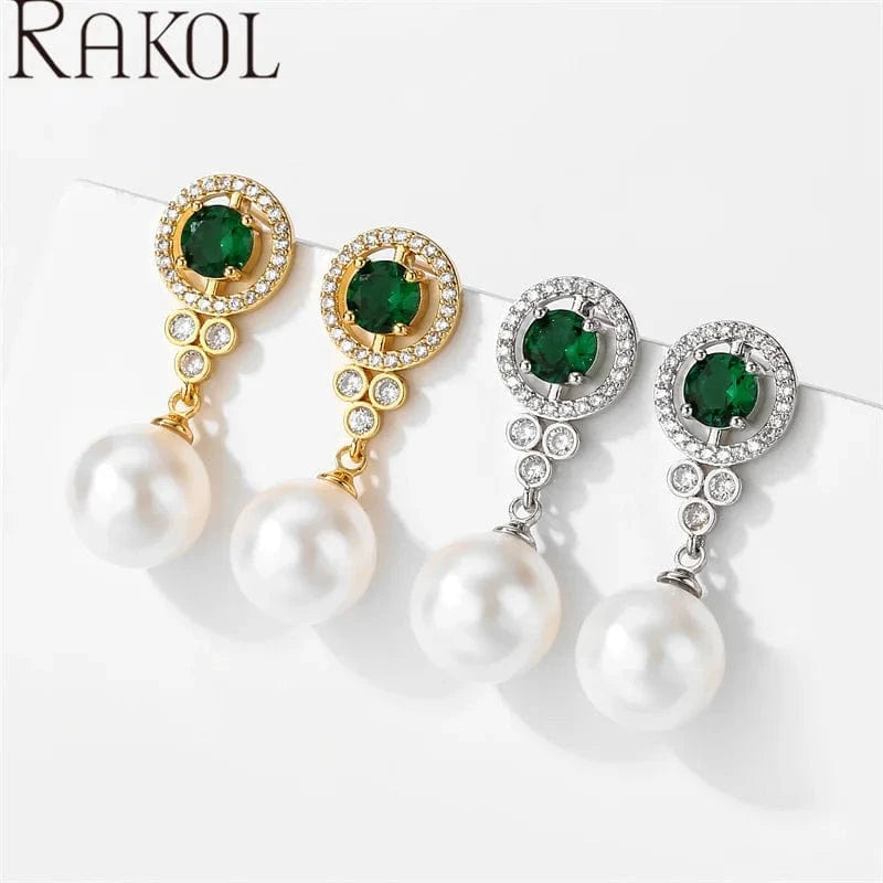 RAKOL EP5528 charming cubic zircon fashion jewelry freshwater pearl silver 18k real gold plated custom women dangle earrings