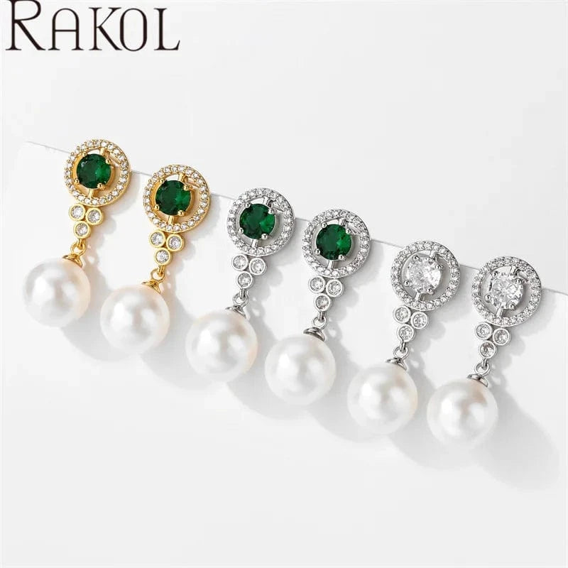 RAKOL EP5528 charming cubic zircon fashion jewelry freshwater pearl silver 18k real gold plated custom women dangle earrings