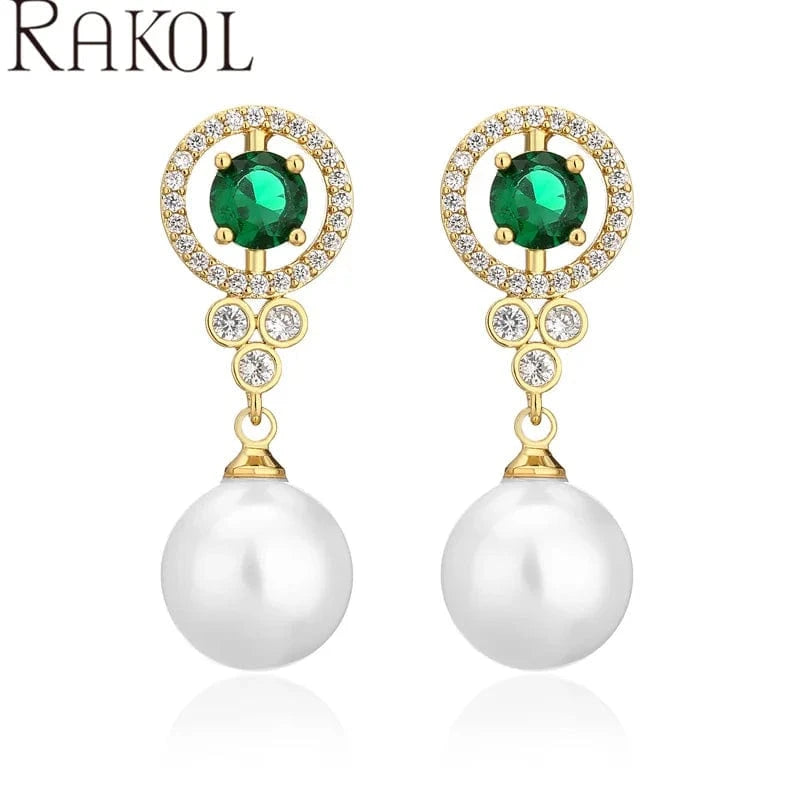 RAKOL EP5528 charming cubic zircon fashion jewelry freshwater pearl silver 18k real gold plated custom women dangle earrings