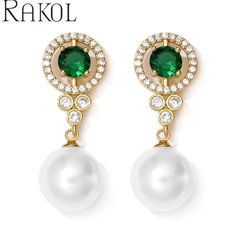RAKOL EP5528 charming cubic zircon fashion jewelry freshwater pearl silver 18k real gold plated custom women dangle earrings