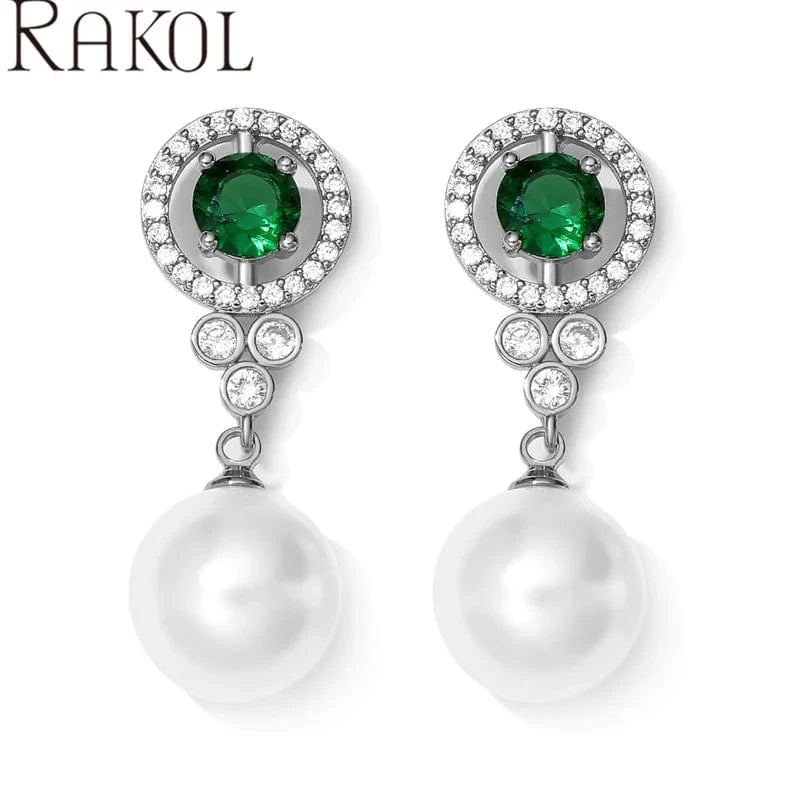 RAKOL EP5528 charming cubic zircon fashion jewelry freshwater pearl silver 18k real gold plated custom women dangle earrings