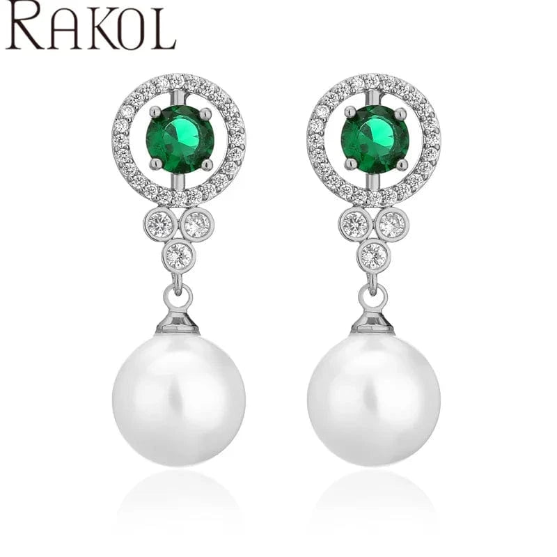 RAKOL EP5528 charming cubic zircon fashion jewelry freshwater pearl silver 18k real gold plated custom women dangle earrings