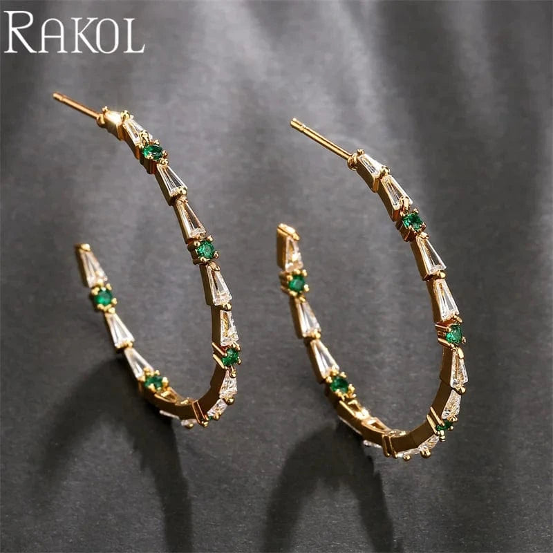RAKOL EP5540 women elegant fashion jewelry CC earrings bulk wholesale custom silver gold plated hoop earrings