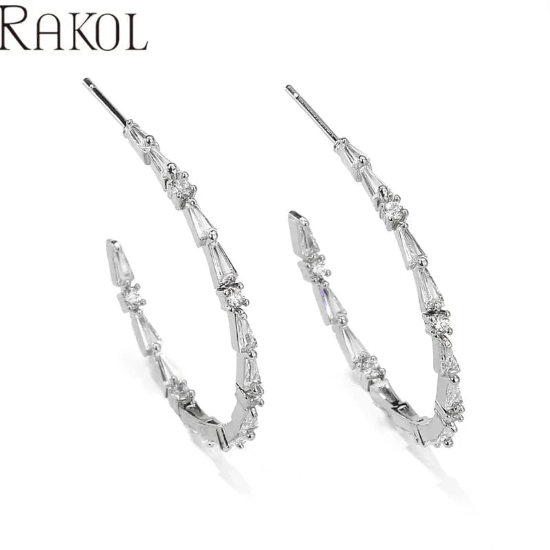 RAKOL EP5540 women elegant fashion jewelry CC earrings bulk wholesale custom silver gold plated hoop earrings