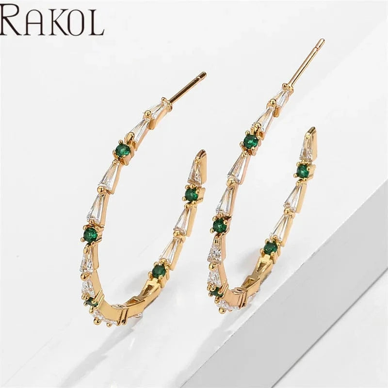 RAKOL EP5540 women elegant fashion jewelry CC earrings bulk wholesale custom silver gold plated hoop earrings