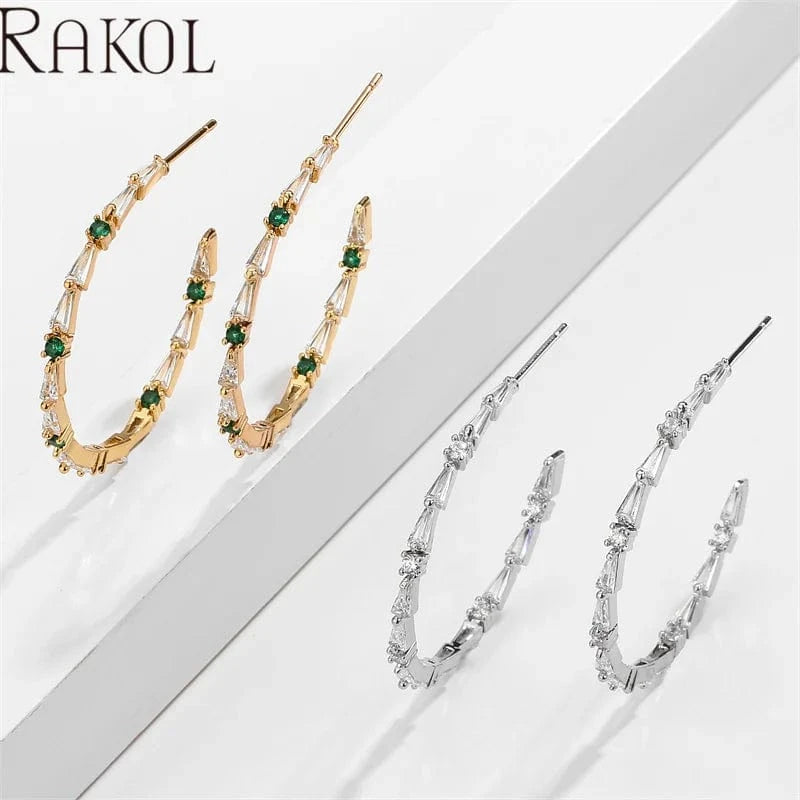 RAKOL EP5540 women elegant fashion jewelry CC earrings bulk wholesale custom silver gold plated hoop earrings