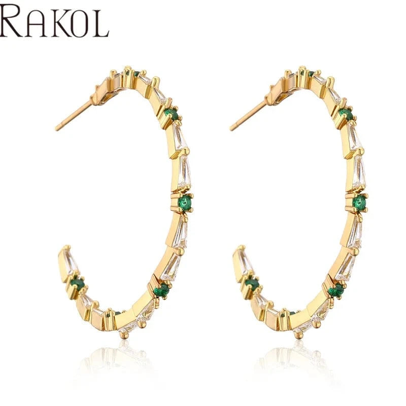 RAKOL EP5540 women elegant fashion jewelry CC earrings bulk wholesale custom silver gold plated hoop earrings