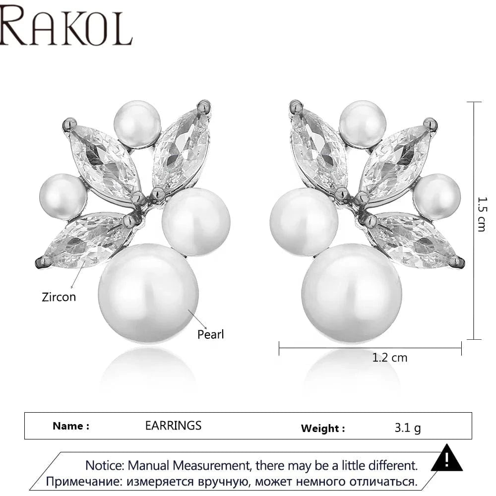 RAKOL EP5555 charming crystal cubic zircon leaf shape pearl beaded christmas fashion jewelry women dating earrings