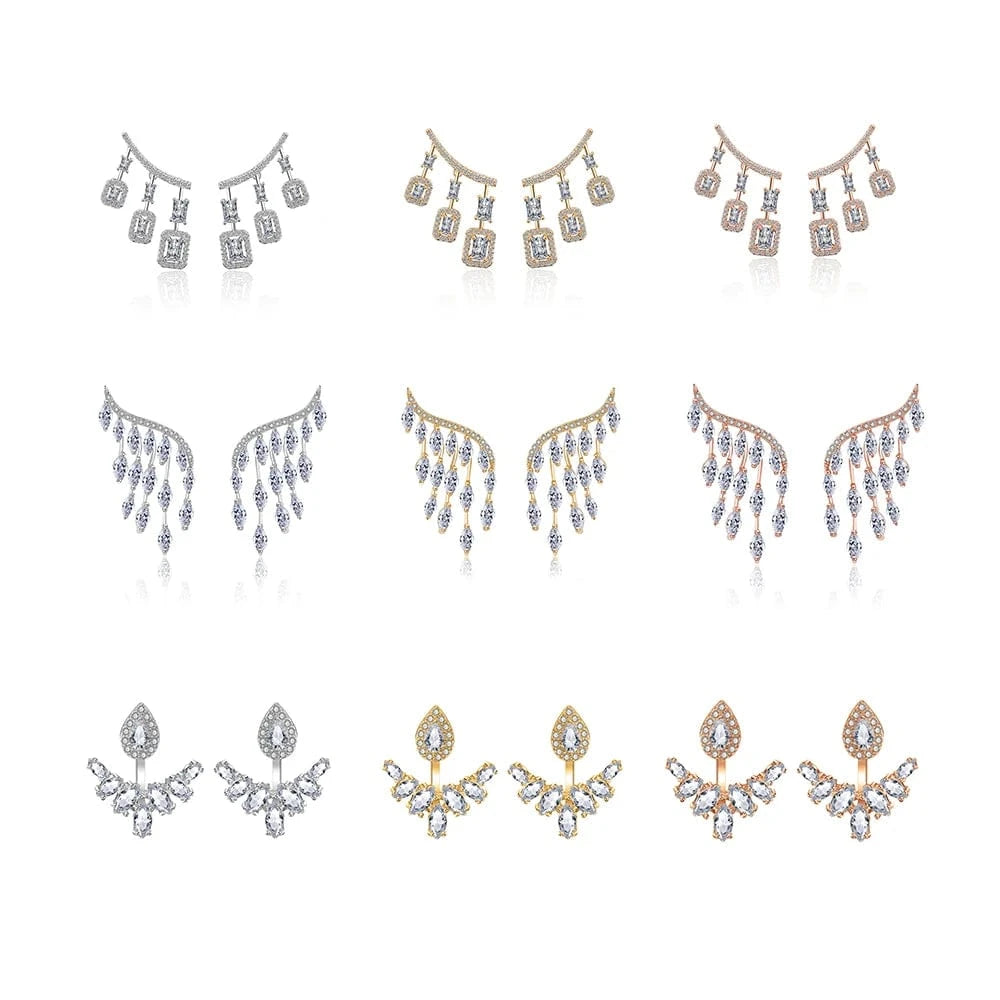 Rakol Ep598 Wholesale Luxury Angel Wing Cubic Zirconia Bridal Earrings Big Studs Earrings Jewelry Women 2022