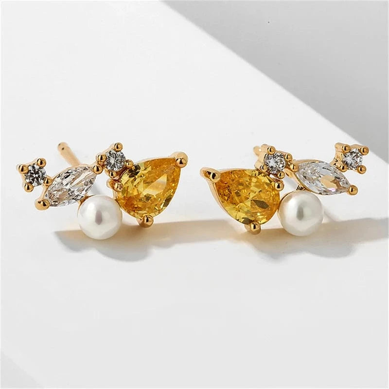 RAKOL  EP6097 Yellow Horse Eye Pearl Exquisite and Small Earrings Water Proof Stainless Steel  Stud Earrings with Unique Charm