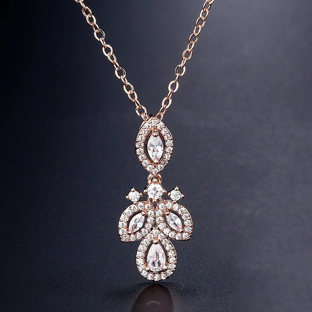 RAKOL NP2131 fashion simple CZ zirconia flower pendent necklace gold plated chian jewelry necklace for women