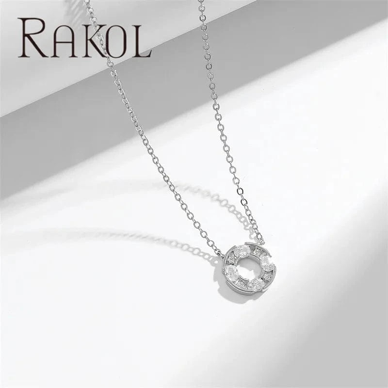 Rakol NP5191 18k Gold Plated Cz Circle Necklace For Women Cubic Zirconia Round Hollow Pendant Necklace Tarnish Free Jewelry