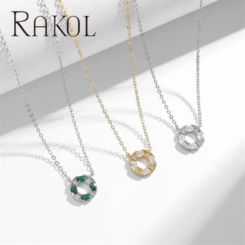 Rakol NP5191 18k Gold Plated Cz Circle Necklace For Women Cubic Zirconia Round Hollow Pendant Necklace Tarnish Free Jewelry