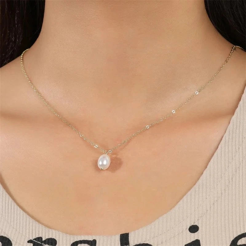 Rakol NP5215 Wholesale Tiny 18K Gold Pearl Necklace Fashion Dainty Pearls Pendant Choker Necklaces For Women Girl Jewelry