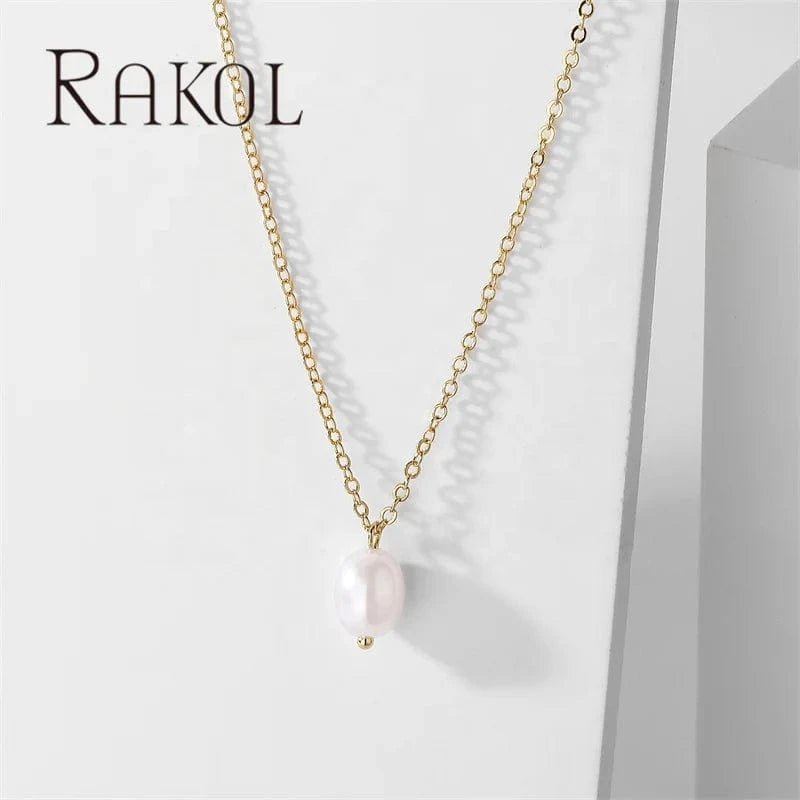 Rakol NP5215 Wholesale Tiny 18K Gold Pearl Necklace Fashion Dainty Pearls Pendant Choker Necklaces For Women Girl Jewelry