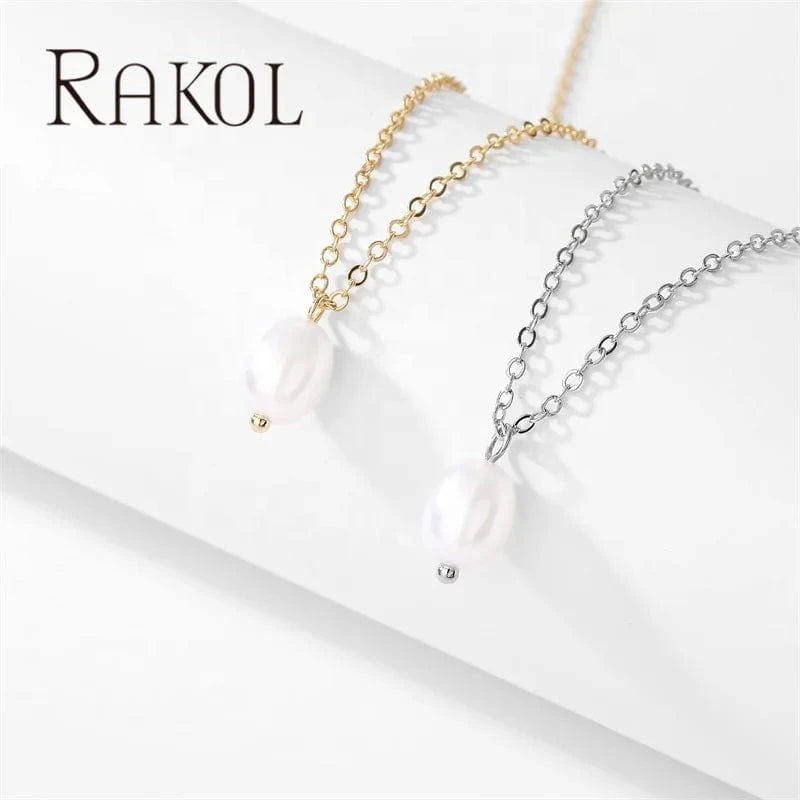 Rakol NP5215 Wholesale Tiny 18K Gold Pearl Necklace Fashion Dainty Pearls Pendant Choker Necklaces For Women Girl Jewelry