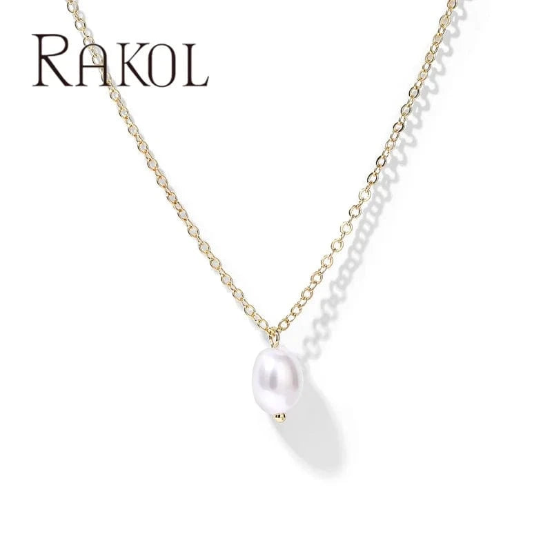 Rakol NP5215 Wholesale Tiny 18K Gold Pearl Necklace Fashion Dainty Pearls Pendant Choker Necklaces For Women Girl Jewelry