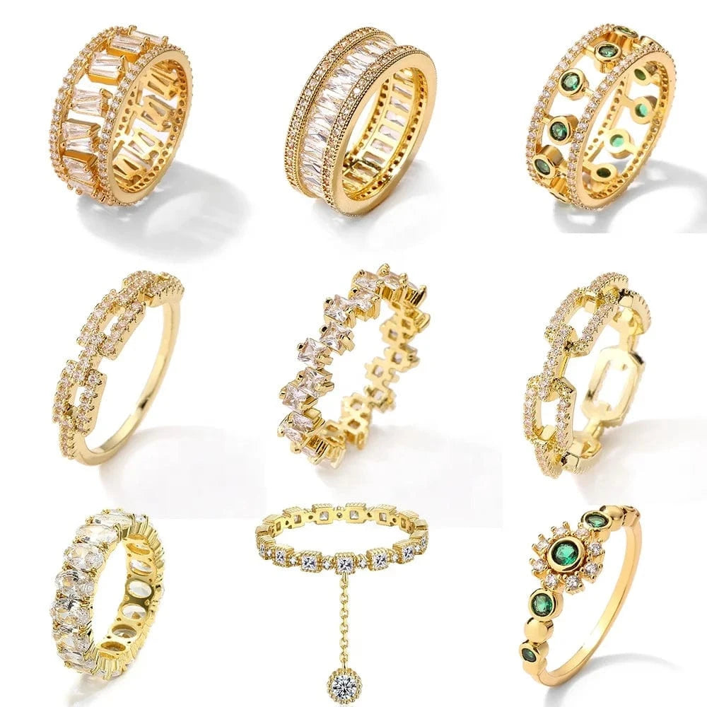 RAKOL RL1038 New Design Trendy 18k Gold Plated Iced Out CZ Cubic Bling Zircon Diamond Wedding Gothic Tennis Women Rings Jewelry