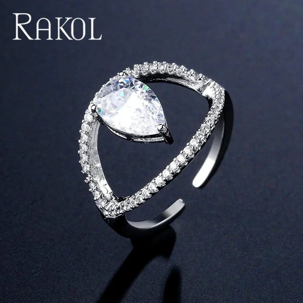 RAKOL RP2246 designs gold open rings  diamond open ring 18 k gold jewelry CZ diamond crystal  finger ring adjustable