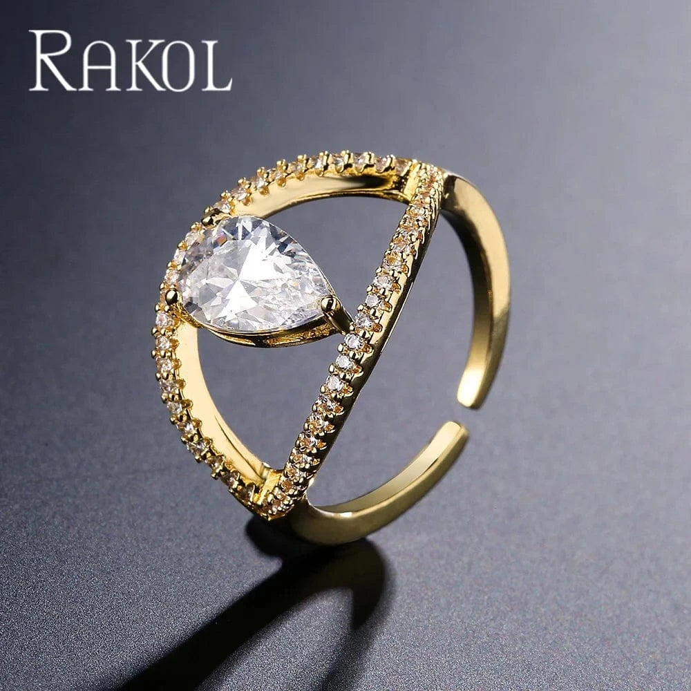 RAKOL RP2246 designs gold open rings  diamond open ring 18 k gold jewelry CZ diamond crystal  finger ring adjustable