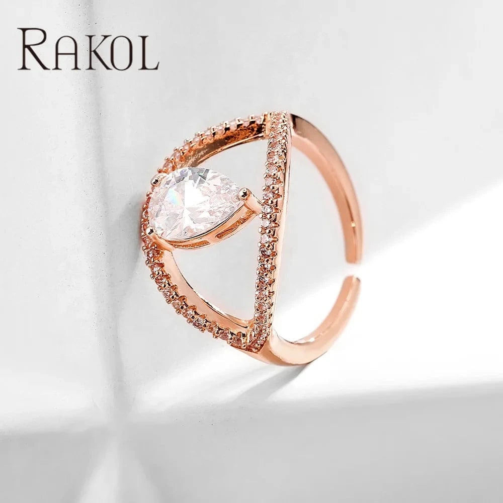 RAKOL RP2246 designs gold open rings  diamond open ring 18 k gold jewelry CZ diamond crystal  finger ring adjustable