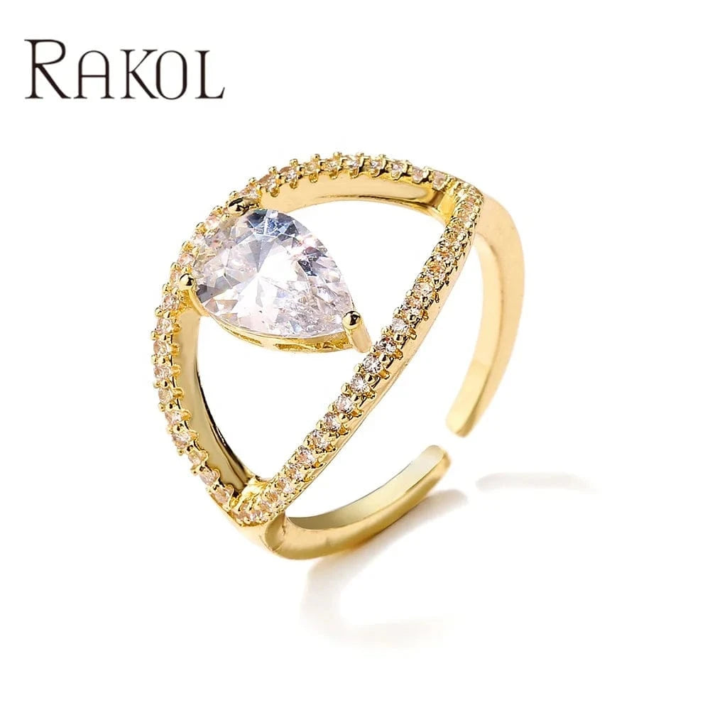 RAKOL RP2246 designs gold open rings  diamond open ring 18 k gold jewelry CZ diamond crystal  finger ring adjustable