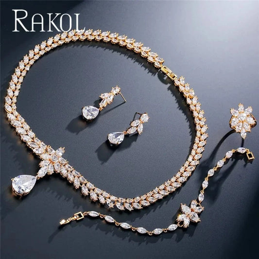 RAKOL S237 Beautiful Wedding Women Style Water Drop Pendant Crystal Wedding Necklace Jewelry Set