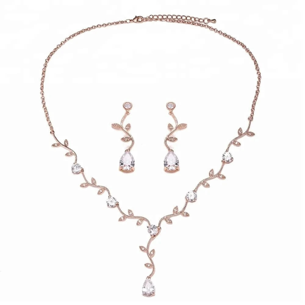 RAKOL SP233 Cheap Wedding Bridal CZ Jewelry Set Silver Leaf Branch Zircon Necklace Earrings Set
