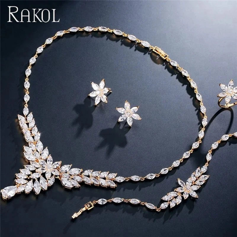 RAKOl SP235 fashion India dubai four piece suit zircon jewelry set luxury wedding bridal jewelry sets
