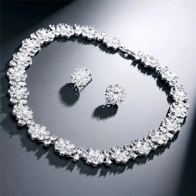 RAKOL SP240 Luxury women color zirconia  blue  Flower Necklace Earrings jewelry Sets 18k gold plated  bridal jewelry Set