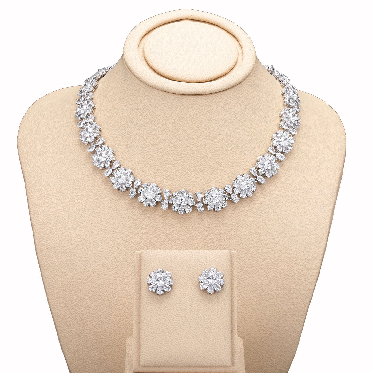 RAKOL SP240 Luxury women color zirconia  blue  Flower Necklace Earrings jewelry Sets 18k gold plated  bridal jewelry Set